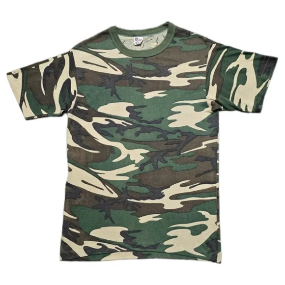 Vintage 80s Woodland Camo T-Shirt Mens Sz Small Single Stitch USA Patriot - Picture 11 of 12